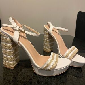 KAYLEEN By Los Angeles White and Tan Platform Heels